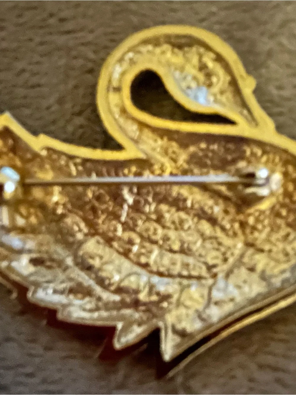 Crystal Swan Brooch Pin - White Crystal Accent